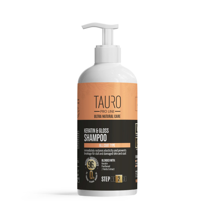 TAURO PRO LINE Ultra Natural Care shampoo with keratin for dogs and cats coat 