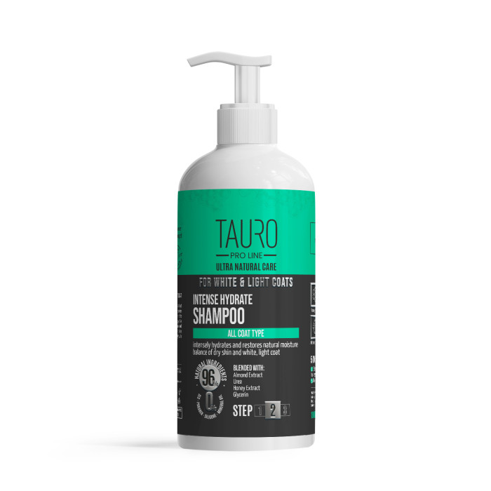 TAURO PRO LINE Ultra Natural Care intense hydrate shampoo for dogs and cats with white, light coat and skin 