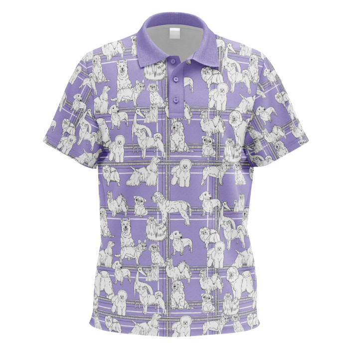 WORLD DOG SHOW Polo T-shirt with short sleeves, purple, with puppy appliqués 