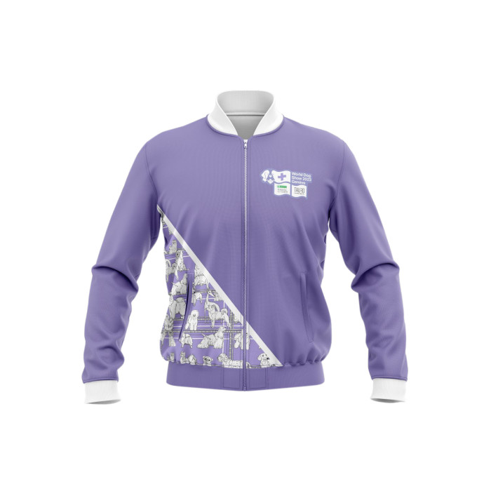 WORLD DOG SHOW sweater with fluff, purple, with QR code 