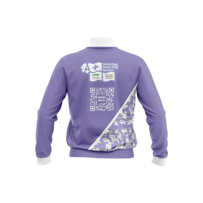 WORLD DOG SHOW sweater, purple, with QR code 