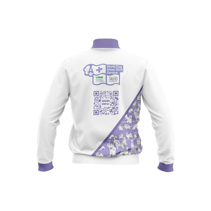 WORLD DOG SHOW sweater with fluff, white, with QR code 