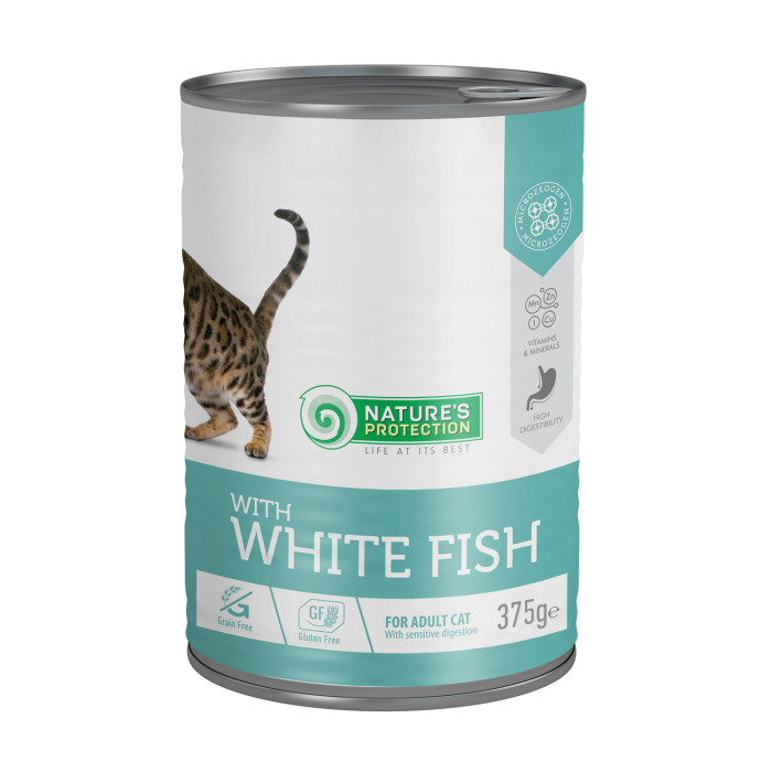 NATURE'S PROTECTION canned pet food for adult cats with white fish 
