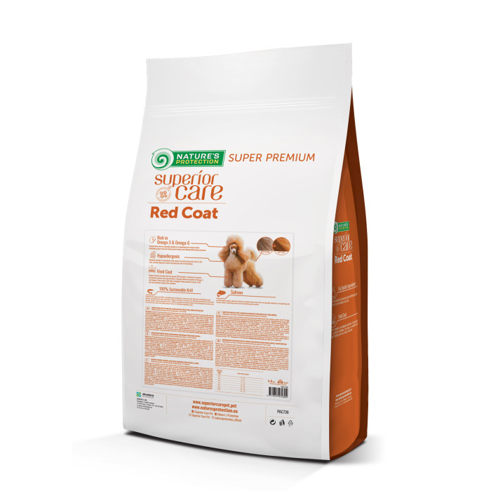 NATURE'S PROTECTION SUPERIOR CARE dry grain free food for adult dogs of small breeds with red coat, with salmon 