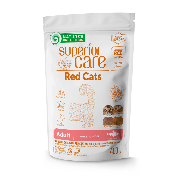 NATURE'S PROTECTION SUPERIOR CARE Red Cats Grain Free Herring Adult All Breeds, dry grain free pet food with herring for adult all breed cats with red coat, 