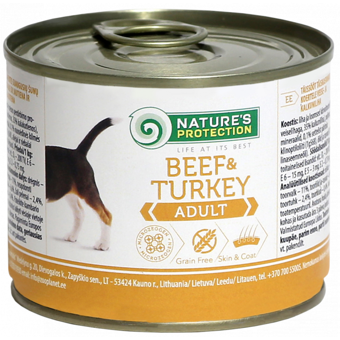 NATURE'S PROTECTION canned pet food for adult dogs with beef and turkey 
