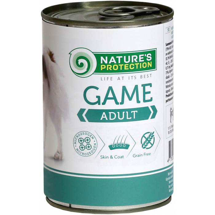 NATURE'S PROTECTION canned pet food for adult dogs with game 