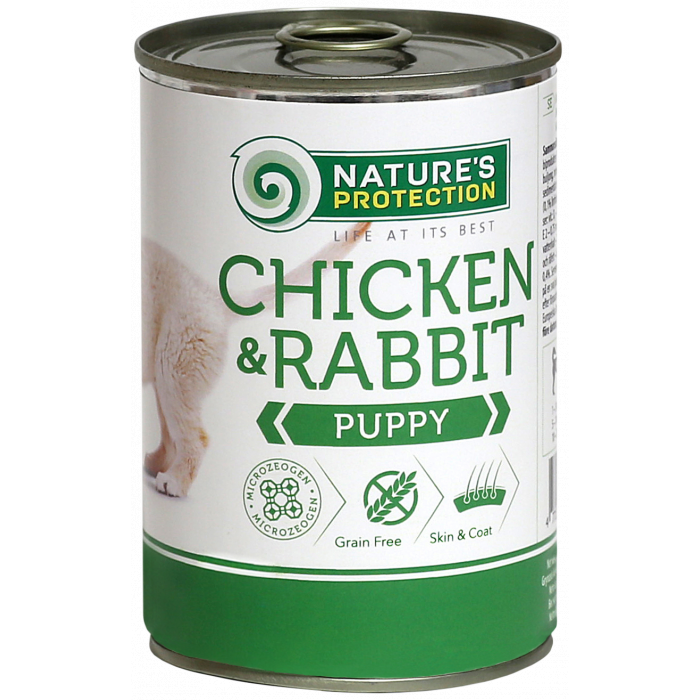 NATURE'S PROTECTION canned pet food for junior dogs with chicken and rabbit 