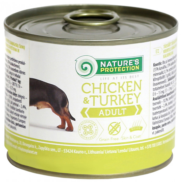 NATURE'S PROTECTION canned pet food for adult dogs with chicken and turkey 