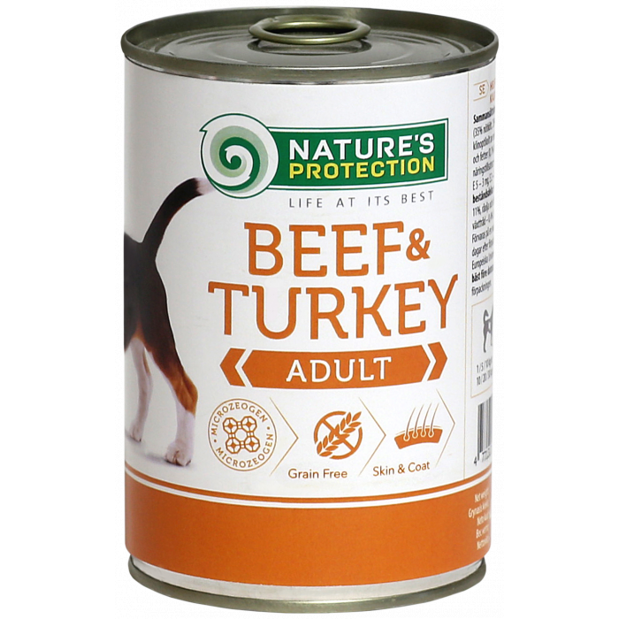 NATURE'S PROTECTION canned pet food for adult dogs with beef and turkey 