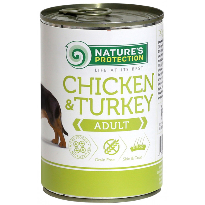 NATURE'S PROTECTION canned pet food for adult dogs with chicken and turkey 