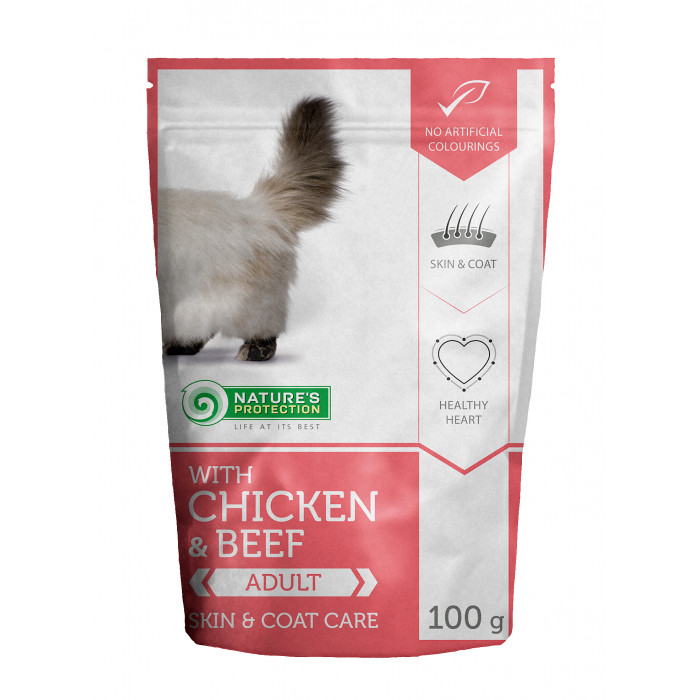 NATURE'S PROTECTION Skin & coat care Adult cat With chicken and beef, canned food for adult cat, in a pouch 
