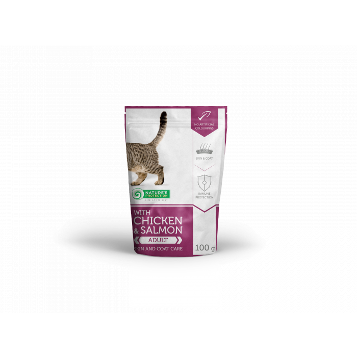 NATURE'S PROTECTION canned pet food for adult cats with chicken and salmon 