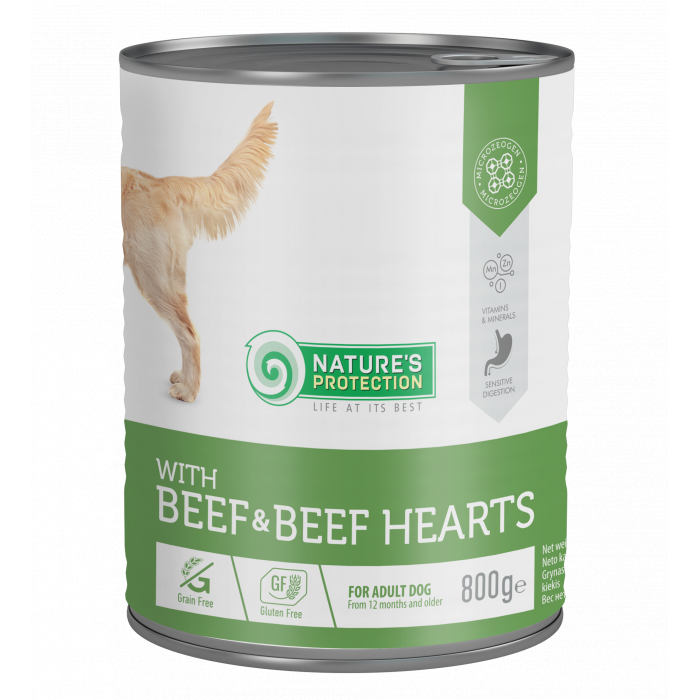 NATURE'S PROTECTION canned pet food for adult dogs with beef and beef hearts 