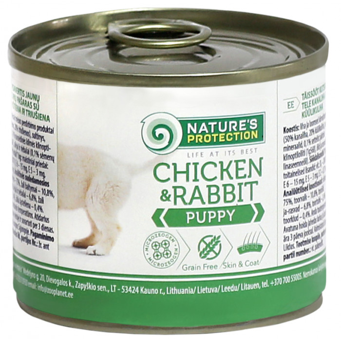 NATURE'S PROTECTION canned pet food for junior dogs with chicken and rabbit 