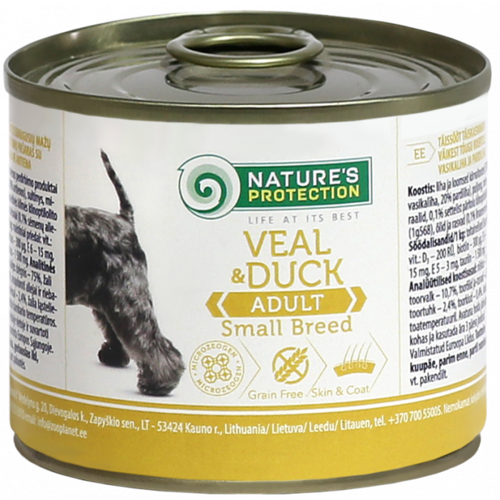 NATURE'S PROTECTION canned pet food for adult dogs with veal and duck 