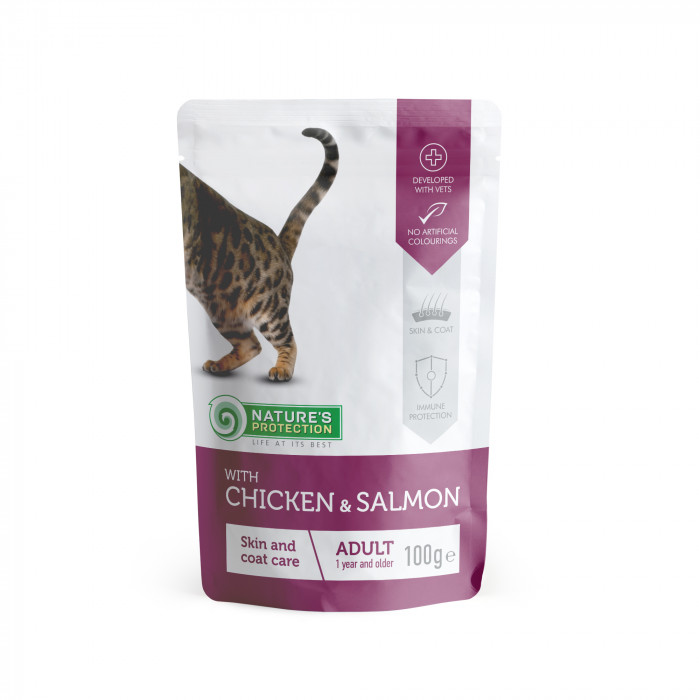 NATURE'S PROTECTION canned pet food for adult cats with chicken and salmon 