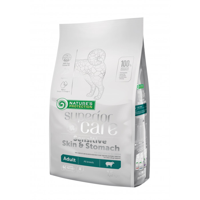 NATURE'S PROTECTION SUPERIOR CARE dry food for adult dogs of all breeds with sensitive skin and stomach, with lamb 
