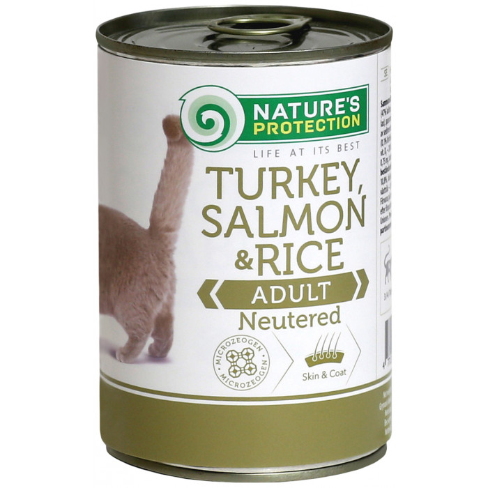 NATURE'S PROTECTION canned pet food for adult cats with turkey, salmon and rice 