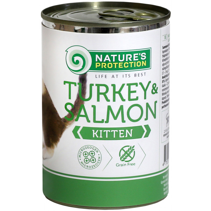 NATURE'S PROTECTION canned pet food for junior cats with turkey and salmon 