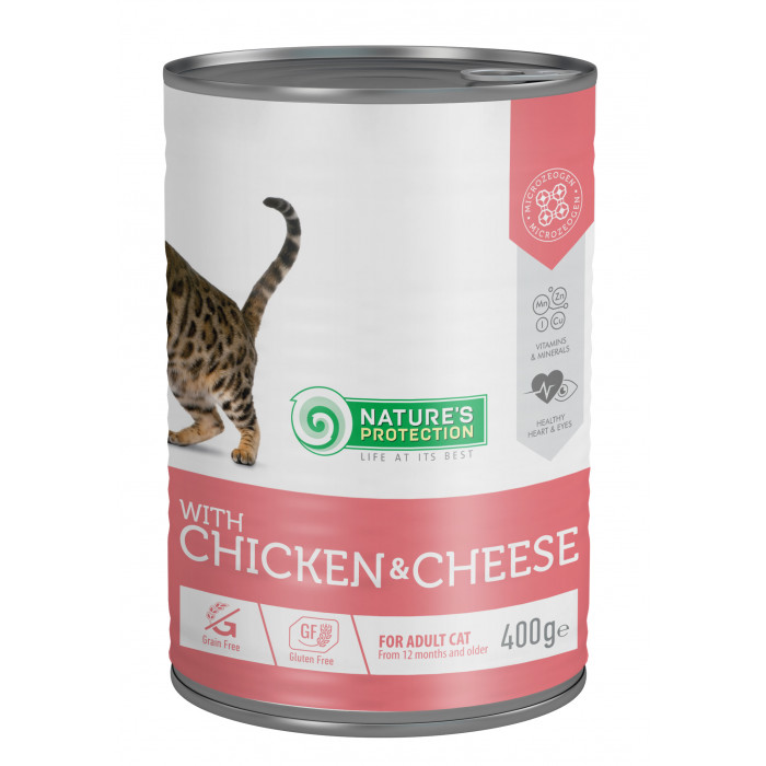 NATURE'S PROTECTION canned pet food for adult cats with chicken and cheese 