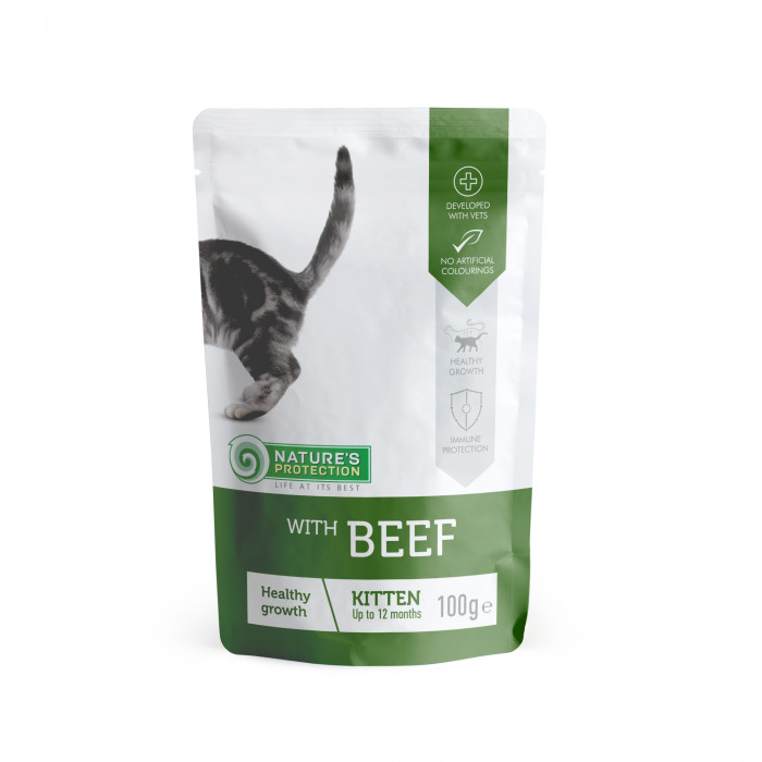 NATURE'S PROTECTION canned pet food for junior cats with beef 