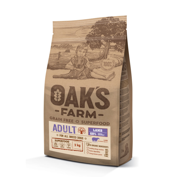 OAK'S FARM dry grain free food for adult dogs of all breeds with lamb 