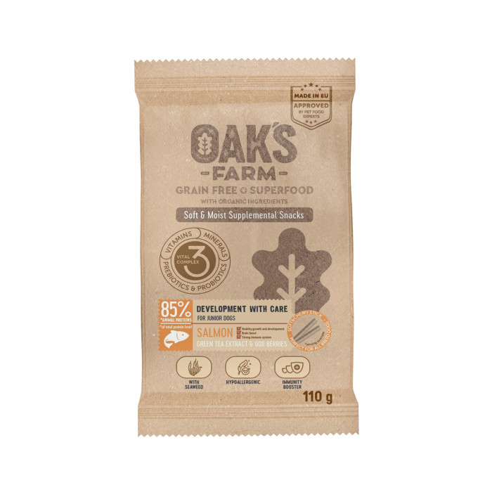 OAK'S FARM Development with Care with Salmon up to 12 months All breeds feed supplement-snack with salmon for junior dogs 