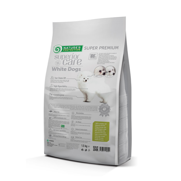 NATURE'S PROTECTION SUPERIOR CARE dry grain free food for junior small and mini breed dogs with white coat, with white fish 