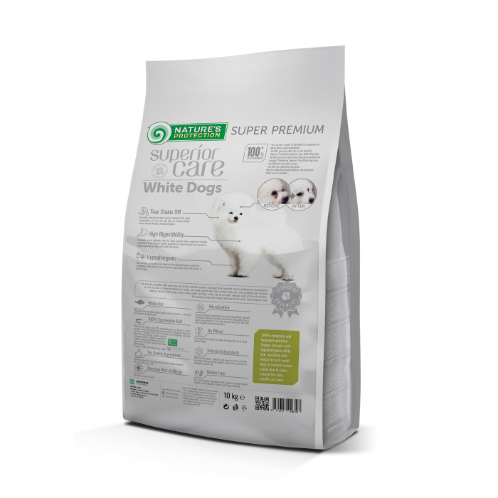 NATURE'S PROTECTION SUPERIOR CARE dry grain free food for junior small and mini breed dogs with white coat, with white fish 
