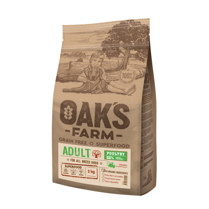 OAK'S FARM dry grain free food for adult dogs of all breeds with poultry 