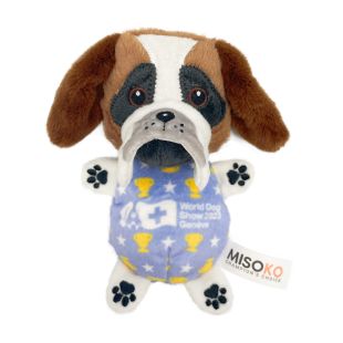 WORLD DOG SHOW šunų pliušinis žaislas  SENBERNARAS su keičiamomis garsinėmis detalėmis, 19,5x16x5,5 cm