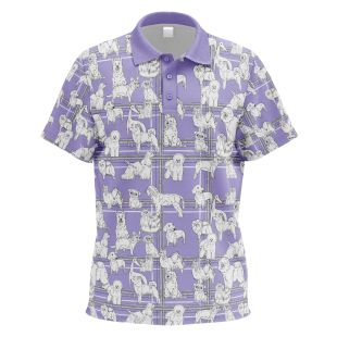 WORLD DOG SHOW Polo T-shirt with short sleeves, purple, with puppy appliqués size S