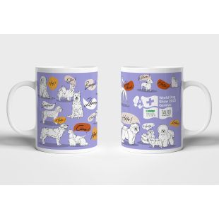 WORLD DOG SHOW Ceramic mug with puppies purple