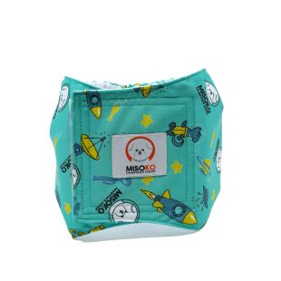 MISOKO reusable diapers for male dogs, with rockets, mint color size S, 1 pc.