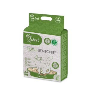 VELVET PAW TOFU cat litter mixed with bentonite and green tea extract 1.5 mm kibbles, 2,6 kg/ 6 l