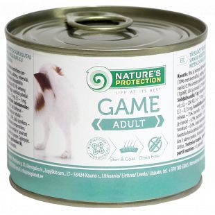 NATURE'S PROTECTION Dog Adult Game su žvėriena Konservuotas pašaras šunims 200 g