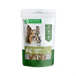 NATURE'S PROTECTION snack for dogs rabbit and cod rolls, 75 g x 6
