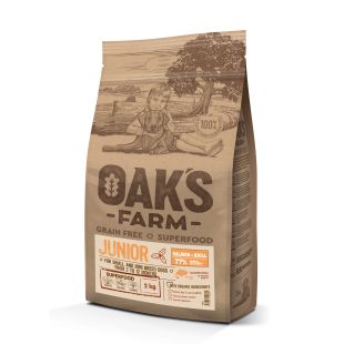 OAK'S FARM dry grain free food for junior dogs of small and mini breeds, with salmon and krill 2 kg