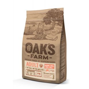 OAK'S FARM dry grain free food for adult, small and mini breed dogs with salmon and krill 2 kg