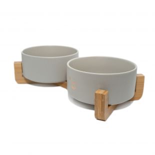 KIKA Pet double bowl, ceramic grey, 400+400 ml