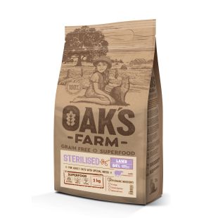 OAK'S FARM dry grain free food for adult cats after sterilisation with lamb  2 kg