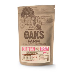 OAK'S FARM dry grain free food for kittens with salmon 400 g