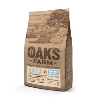 OAK'S FARM dry grain free food for adult, small and mini breed dogs with white fish 2 kg