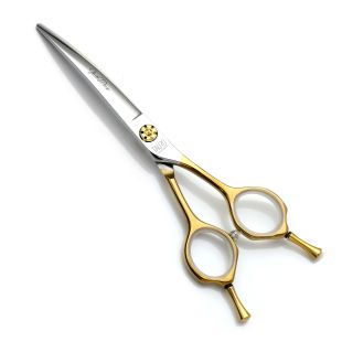 TAURO PRO LINE грумерские ножницы, эксклюзивная серия от Яниты Плунге 16 см изогнутые, нержавеющая сталь 440с, с ручками золотистого цвета