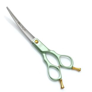 TAURO PRO LINE Ultra light cutting scissors, for the right-handed 15 cm curved, aluminum, 440c stainless steel, green color