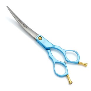 TAURO PRO LINE Ultra light cutting scissors, for the right-handed 15 cm curved, aluminum, 440c stainless steel, blue color