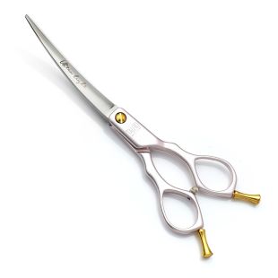 TAURO PRO LINE Ultra light cutting scissors, for the right-handed 15 cm curved, aluminum, 440c stainless steel, pink color