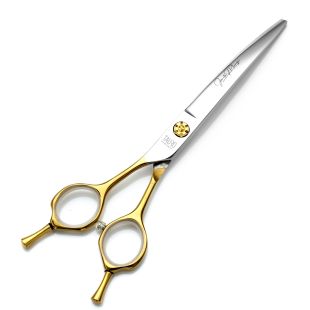 TAURO PRO LINE грумерские ножницы, эксклюзивная серия от Яниты Плунге 17 см , изогнутые, нержавеющая сталь 440с, с ручками золотистого цвета, для левшей