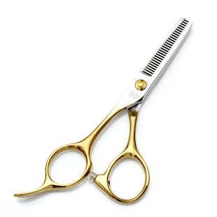 TAURO PRO LINE thinning scissors, Janita Plungė line, for the left-handed 11 cm, 28 teeth, 440c stainless steel, golden handles